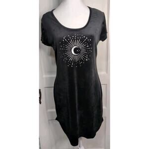 Nobo Black Velvet Silver Zodiac Moon Mini Dress Jrs Womens L Celestial(1053)